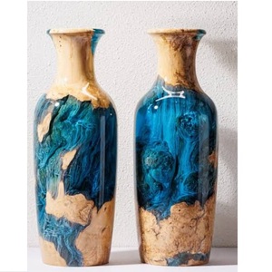 Vase à fleurs en bois et résine écologique, sculpté à la main en bois de manguier, pour décoration de table, idéal pour le bureau, les cadeaux et la vente en gros - Product Image 3