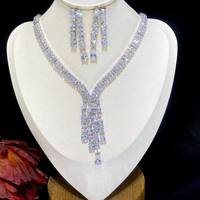 Parure de bijoux de luxe avec boucles d'oreilles pendantes et collier à pampilles en zircon cubique rouge, blanc et vert pour femme, accessoires de mariage et de cérémonie