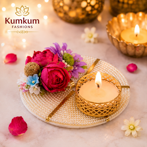 New Arrival Pearl Floral <b>Tealight</b> Candle <b>Holder</b> Gold Diya Indian Stand Housewarming Festive Home Temple Decor Return Gift Favors - Product Image 2