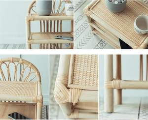 Étagère d'appoint en rotin naturel à 3 niveaux avec étagères tressées pour le rangement dans le salon et la chambre à coucher, organiseur en rotin à 3 niveaux - Product Image 5