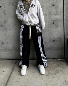 Pantalon de jogging décontracté Y2K personnalisé Yingling 100 % coton, coupe large évasée, style baggy, avec bande latérale rayée et broderie tricotée - Product Image 4