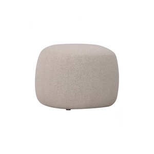Minimalist Designer Beige Fabric <b>Pouf</b> Large Padded Footrest <b>Round</b> Floor Ottoman for Modern Bedroom Living Room Seating Area - Product Image 1