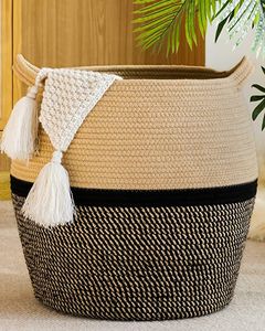 Panier à linge tressé en corde de coton, panier de rangement pour vêtements sales - Product Image 1