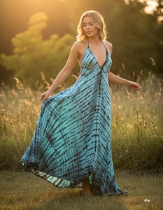 ชุดเดรสผ้าเรยอนคอวีสีเขียวเทาสไตล์โบฮีเมียนสำหรับผู้หญิง แขนกุด ทรงหลวมพลิ้วไหว เหมาะสำหรับวันพักผ่อนริมชายหาด - Product Image 2