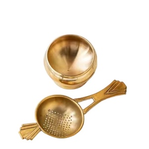 Passoire à thé en laiton de qualité supérieure avec support pour bol, ensemble de filtres à thé en vrac, accessoire élégant pour la préparation du thé, outil à thé durable et traditionnel - Product Image 1