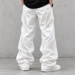Fabricante de Pantalones Deportivos de Marca Privada, Pantalones Anchos Transpirables Blancos de Estilo Hip Hop para Hombre, con Estampado Reflectante y Paneles de Malla - Product Image 3