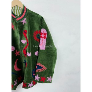 Unisex Party Wear Jacket Uzbek Embroidery Jacket Green Velvet Jacket <b>Coat</b> Hand <b>Stitch</b> Cotton Lining Boho Chic Jacket - Product Image 2
