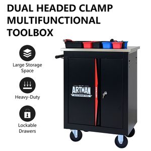 Carrello Portautensili Multifunzione a Doppia Porta con Ripiani, Nero e Rosso - Product Image 2