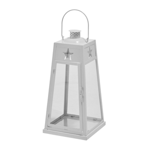 Lanterne à bougie en métal argenté avec panneau en verre découpé en étoile, porte-bougie chauffe-plat suspendu, centre de table pyramidal, décoration pour la maison et les mariages - Product Image 2