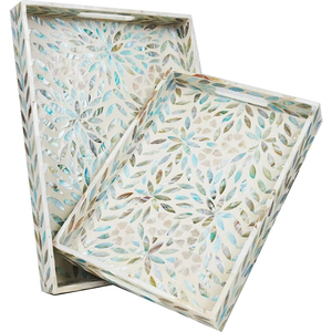 Plateau de service en bois fait main avec incrustation de nacre blanche, décoration de luxe pour la maison, hôtel et restaurant. - Product Image 4