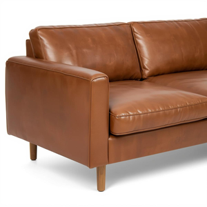 Canapé élégant en cuir marron cognac 3 places, style mid-century, pour salon, maison, hôtel - Product Image 2