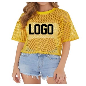 เสื้อยืดครอปทรงสปอร์ตผู้หญิง แขนสั้น คอกลม ระบายอากาศได้ดี ผ้าถักโพลีเอสเตอร์ พิมพ์ลายโลโก้ ทรงปกติ ขอบสีขาว - Product Image 4