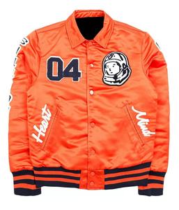 Men Brown Satin Varsity <b>Jacket</b> Snap Button Baseball Bomber <b>Jacket</b> Casual Streetwear Outerwear - Product Image 1