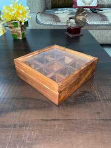 Wooden <b>Spice</b> <b>Box</b> Organizer, Masala <b>Box</b> 9 Compartment, Handmade Sheesham Wood <b>Spice</b> Storage, Indian Kitchen Organizer - Product Image 5