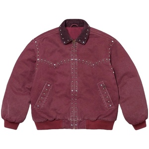 Chaqueta Bomber Western de Pana Roja para Hombre con Remaches, Cremallera y Cuello Vuelto para Otoño - Product Image 1