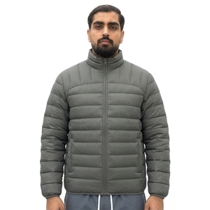 Chaqueta Acolchada con Capucha para Hombre, Color Gris, Transpirable, Resistente al Viento, Cierre de Cremallera, Ropa Casual de Invierno, Relleno de Poliéster/Nailon, Corte Holgado - Product Image 4