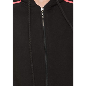 Ensemble de survêtement noir à capuche pour femmes, avec bordure rose, sweat-shirt à fermeture éclair sur toute la longueur et pantalon à poches latérales, vêtements décontractés d'automne - Product Image 6