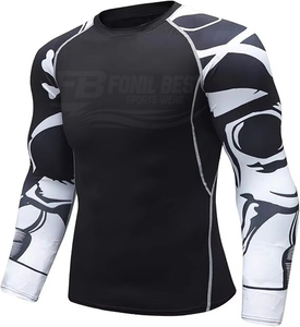 Camiseta de Compresión Deportiva Negra para Hombre con Logotipo Personalizado y Mangas con Estampado de Calavera, para Entrenamiento - Product Image 2