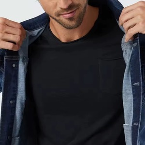 Vestes en jean classiques pour hommes, bleu délavé, coton, col montant décontracté, coupe régulière, fermeture boutonnée, imperméable, écologique, respirant - Product Image 4