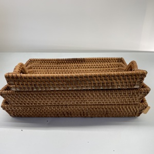 Juego de bandeja de madera de ratán de 3 piezas para comida, utensilios domésticos, frutas y decoraciones para el hogar para venta al por mayor MK01 para Cocina - Product Image 3