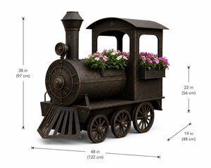 Jardinière vintage en forme de train, décoration de jardin extérieure, pot à fleurs en métal, design rustique de locomotive, décoration de cour et de patio - Product Image 5