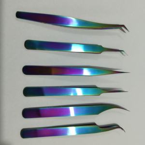 Pince à épiler pour cils en acier inoxydable, revêtement titane, couleurs arc-en-ciel, haute qualité - Product Image 3