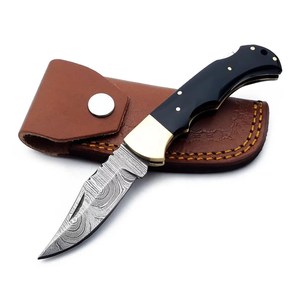 Hot Selling Outdoor Survival Damascus Steel Foldable Pocket <b>Knife</b> Burnt Camel <b>Bone</b> <b>Handle</b> OEM ODM Support Customized Drop <b>Knife</b> - Product Image 5