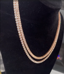 Rose <b>Gold</b> Plated Natural Diamond Double Row Baguette Round <b>Tennis</b> <b>Necklace</b> Hip Hop Iced Out Trendy Gift for Unisex - Product Image 5