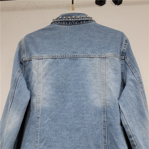 2026 New Arrivals Winter Rivet Beaded Tassels Windproof Fashion Personality Korean Long Stylish Bomber <b>Denim</b> <b>Jacket</b> - Product Image 4