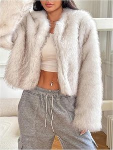 Manteau court en fausse fourrure de renard pour femme, personnalisé, vente en gros, avec grand col à revers, manches longues, style court - Product Image 2