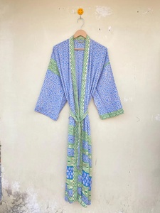 Bata de baño Vintage de alta calidad para mujer, estampado Floral, cuello en V, cremallera, manga completa en tela de algodón - Product Image 6