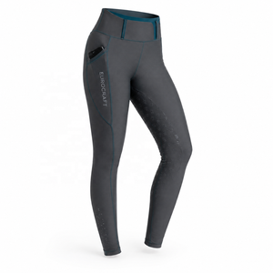 Pantalon d'équitation pour femme, taille haute, à boutons, imprimé, en tricot, longueur intégrale, poches en nylon, noir uni, équestre - Product Image 2