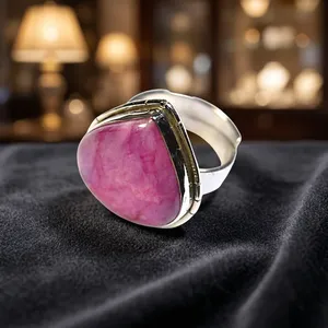 925 Sterling Silver Pink <b>Moonstone</b> Statement <b>Ring</b> Natural Gemstone Handmade Vintage Jewelry Women's Fashion - Product Image 3
