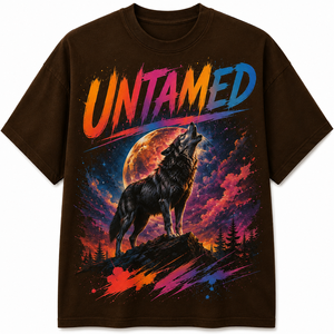 Untamed Wolf Printed Front <b>Men's</b> Black T-Shirt Long Sleeve O-Neck Loose Fit Casual 100% Cotton Jersey Breathable <b>Animal</b> Print - Product Image 1