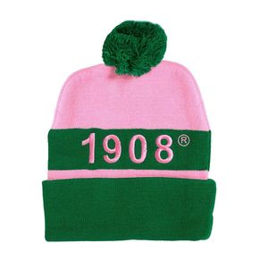 Gorro de punto AKA con pompón rosa y negro, gorro de invierno bordado con la hermandad griega, gorro cálido con pompón para mujer - Product Image 3