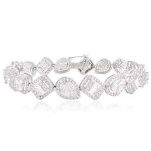 18k <b>Solid</b> <b>Gold</b> Mixed-Shaped Diamond Tennis <b>Bangle</b> Vintage Cluster IGI Certified - Product Image 2