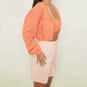 เสื้อฮู้ดครอปผู้หญิงคุณภาพพรีเมียมปี 2026 ดีไซน์สีสันสดใส ผ้าฟลีซ แฟชั่นทันสมัย เสื้อฮู้ดสั่งทำพิเศษแบบสั้นสำหรับผู้หญิง - Product Image 2
