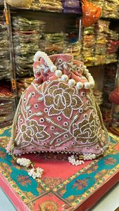 Custom Name Personalized Silk Potli Bag Golden Zardosi Ruby Stone Work Women <b>Wedding</b> Drawstring Purse Ethnic <b>Handbag</b> Boutique - Product Image 1