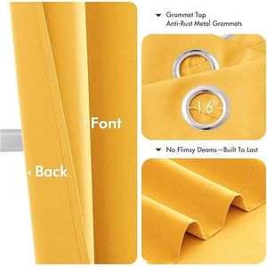 Tende Oscuranti Termoisolanti con Occhielli Solidi Gialle per Camera da Letto e Soggiorno, Lunghezza 63 Pollici, 2 Pannelli - Product Image 3