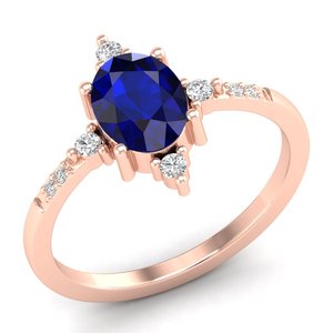 Bagues solitaires REYES, dernier design, saphir bleu ovale 1,25 ct, pour femmes, en or massif 14 carats, avec moissanite. - Product Image 6