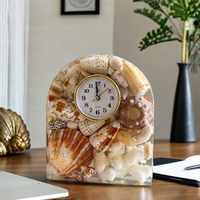 MPLVN DHB01 Horloge de bureau mécanique à aiguilles carrées en coquille naturelle, style Art Déco, vintage, pour bureau, fabriquée au Vietnam, Fête du Poisson d'avril