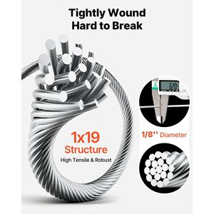 Cavo in Acciaio Inossidabile 316 da 1/8 di Pollice, Lunghezza 500 Piedi, Resistenza alla Rottura 1760 Libbre, 1x19 Fili, Cavo in Acciaio per Tagliacavi - Product Image 3