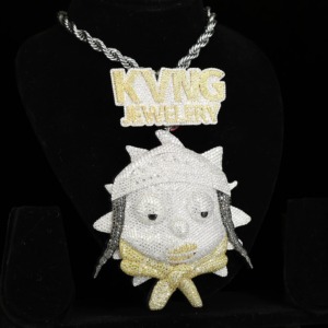 Colgante de Pez de Dibujos Animados con Incrustaciones de Moissanita, Plata 925, Bañado en Oro de 18K, Estilo Hiphop, Personalizado con Nombre/Letra, Bicolor, para Regalo de Cumpleaños - Product Image 6