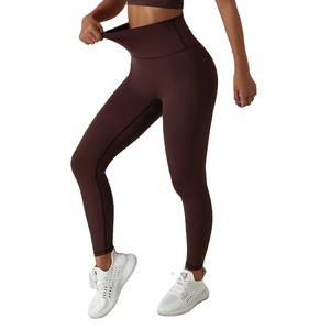 New Customizable High Waist Seamless Knitted Eco-Friendly Breathable Spandex/Nylon 280 GSM Women's Yoga Sport <b>Leggings</b> Pockets - Product Image 2