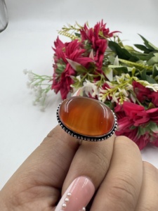 Lusterelics Natural Carnelian Brass 925 Silver Plated Bezel Floral Trendy <b>Boho</b> Style Unisex Wedding Engagement Gift Fashion <b>Ring</b> - Product Image 2