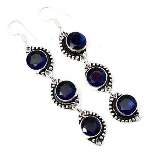 Boucles d'oreilles pendantes en saphir bleu faites à la main, en argent sterling 925, bijoux en pierres précieuses naturelles pour femmes, vente en gros, cadeau - Product Image 4