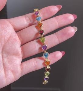 Natural Multi <b>Stones</b> <b>Bracelet</b> With 925 Sterling Silver Handmade <b>Bracelet</b> With Heart Shape Best For Gift, - Product Image 2