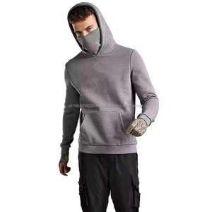 Hot Selling Men's Acid Washed <b>Hoodie</b> Heavy Cotton Balaclava with Full Zip Masked Zipper Solid Pattern Winter <b>Ninja</b> Hooded Coat - Product Image 2