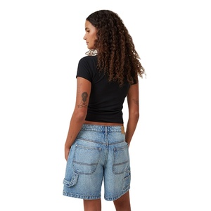 Shorts pour femmes en denim 100% coton, nouvelle collection tendance, deux poches, coupe classique, grandes tailles - Product Image 5