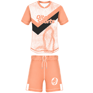 Ensemble uniforme de rugby blanc et noir à manches courtes, maillot de rugby à col rond avec motif, short à cordon de serrage, performance athlétique pour équipe - Product Image 1